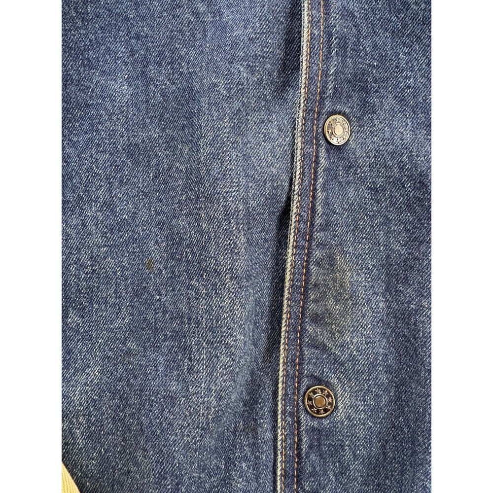 Vintage 90s Denim Bomber Jacket Mens Size XL Snaps Embroidered Peterbilt STAINED - Picture 4 of 9